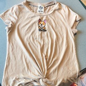 Lily Bleu Beige Tee with Corgi Embroidery